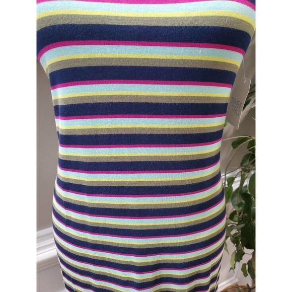 Time and Tru Women's Multicolor Rayon Round Neck Sleeveless Knee Length Dress M - Picture 3 of 12